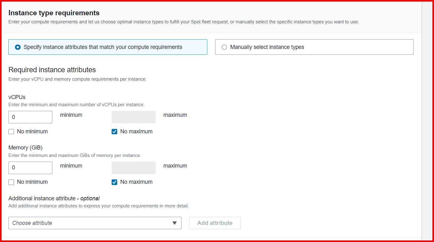 Picture showing the Create Spot Fleet Request screen